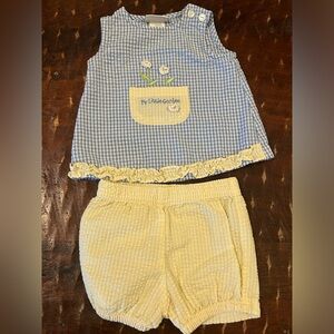 Two-Piece Light Blue/Yellow Seersucker Set
